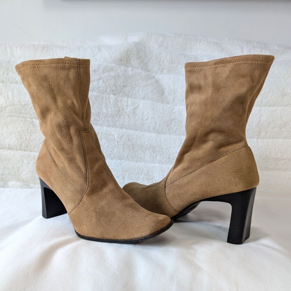 Predictions Square Toe Block Heel Suede-Like Ankle Boots
